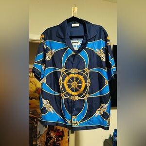 Bally Graphic-Print Notched-Collar 100% Silk Men’s Shirt Size 40